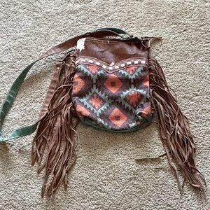 Bohemian Fringe Crossbody Bag - Brown and Green
